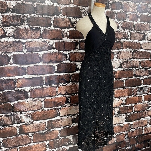 SEAN Collection Dress Black Beaded Cocktail Evening Gown Halter Size Small - Picture 7 of 14